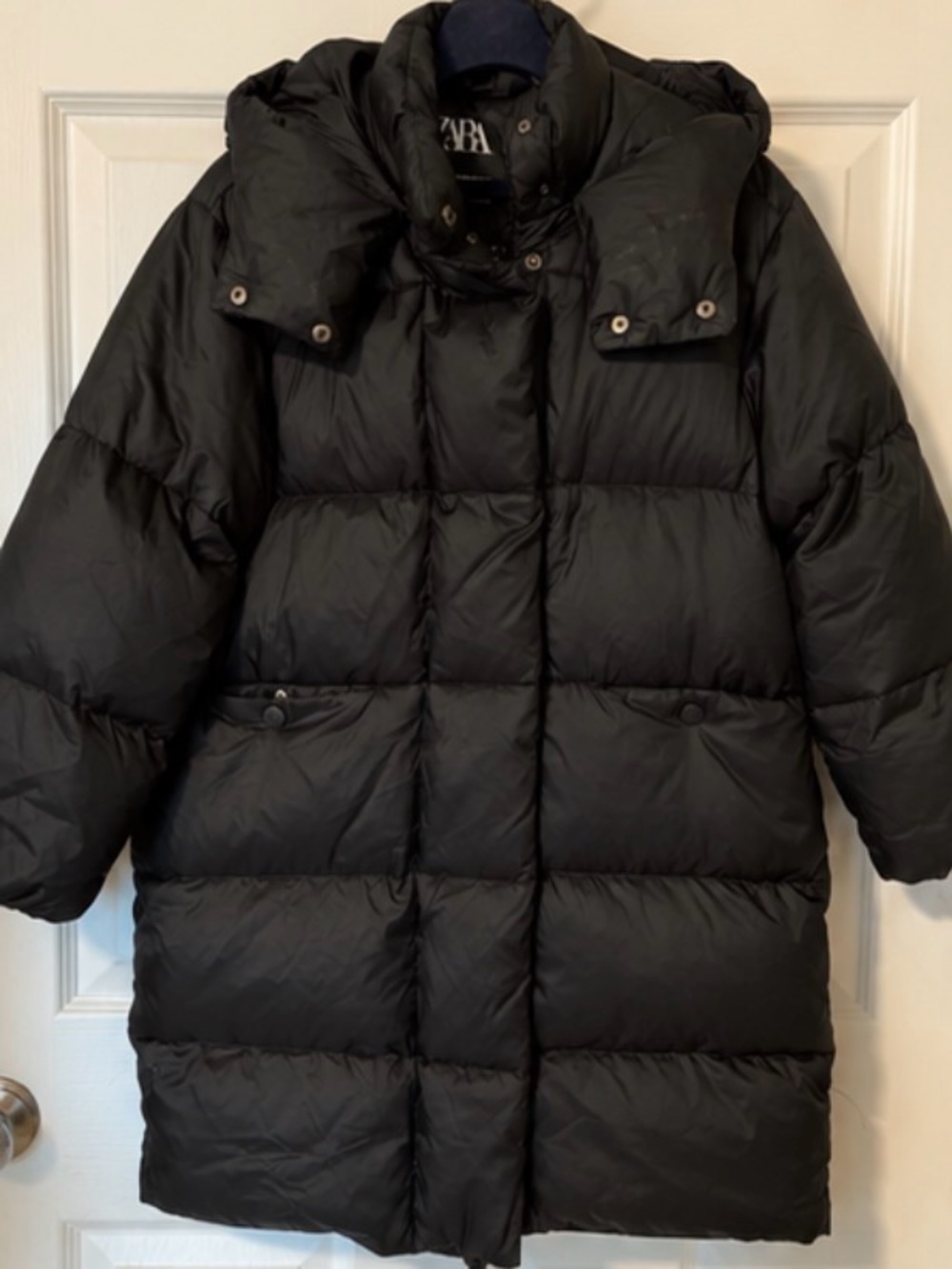 Zara Black Quilted Kids Long Puffer Coat with Hood